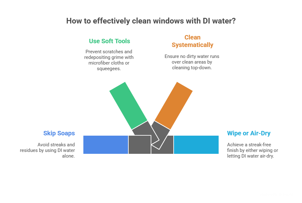 best practices for cleaning windows with DI water